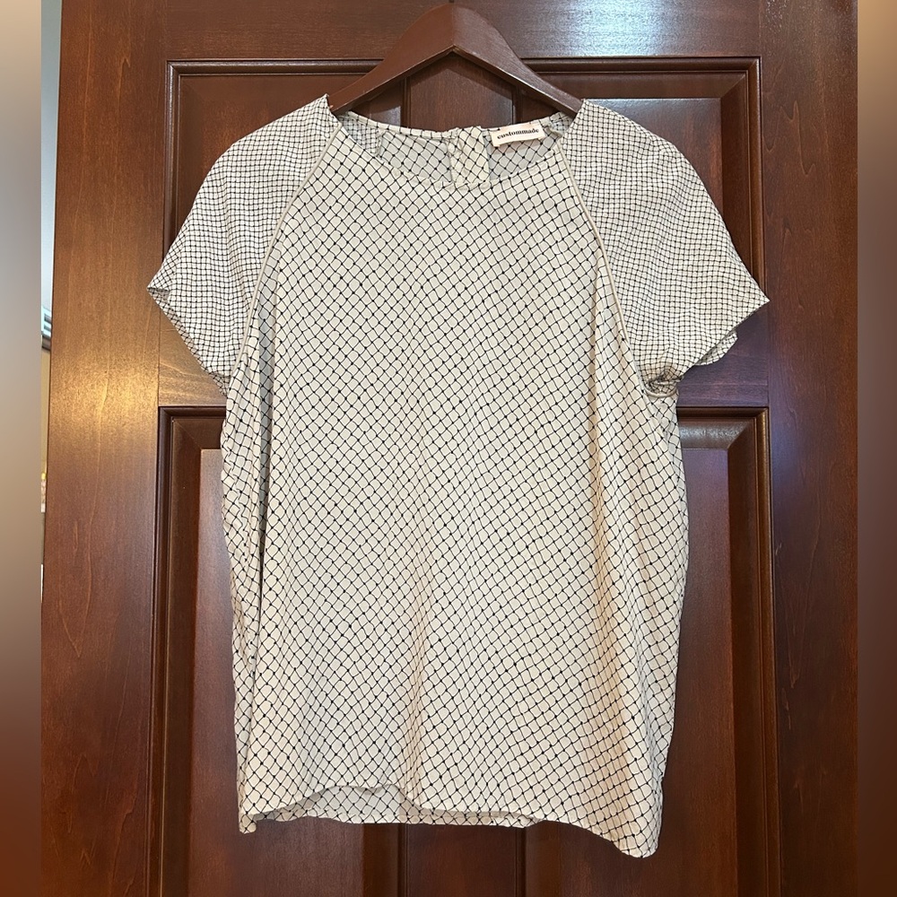 Custommade Silk Blend Geometric Print Short Sleeve Blouse Size 40 (US8-10)